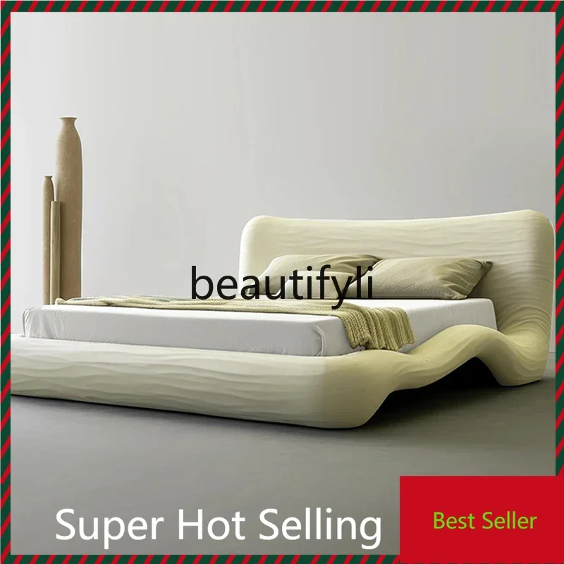 

A71 Italian minimalist fabric bed Modern simple cream air floor bed