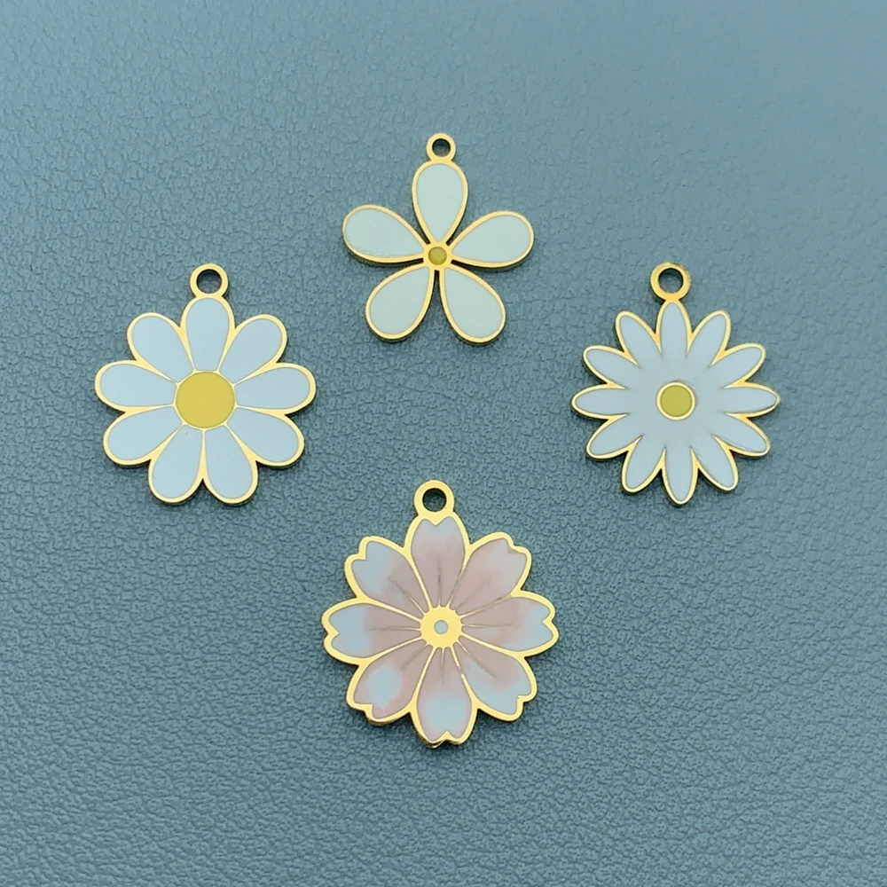 

5Pcs Stainless Steel Cute White Color Enamel Flower Charm Pendants For DIY Bracelet Necklace Jewelry Making Accessories