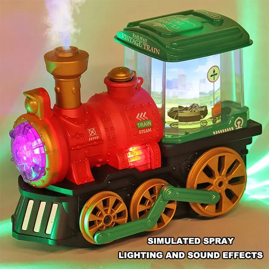 Juguete de tren con motor de vapor eléctrico: efectos de humo, luz y sonido, regalo para niños