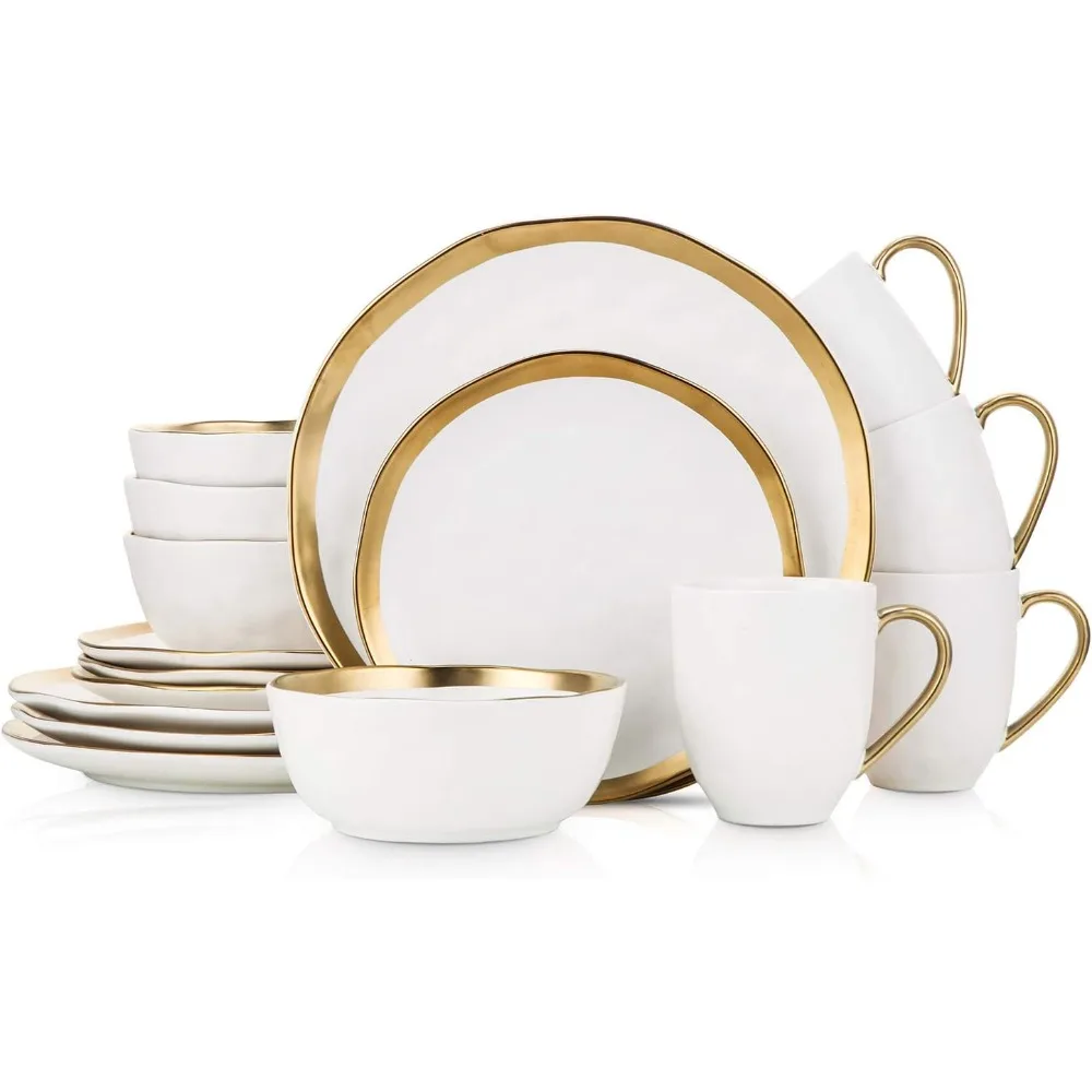 Dinnerware Set, Plates and Bowls Sets, Dish Set for 4, Expertly Crafted White Porcelain, 16 Piece Dinnerware Set