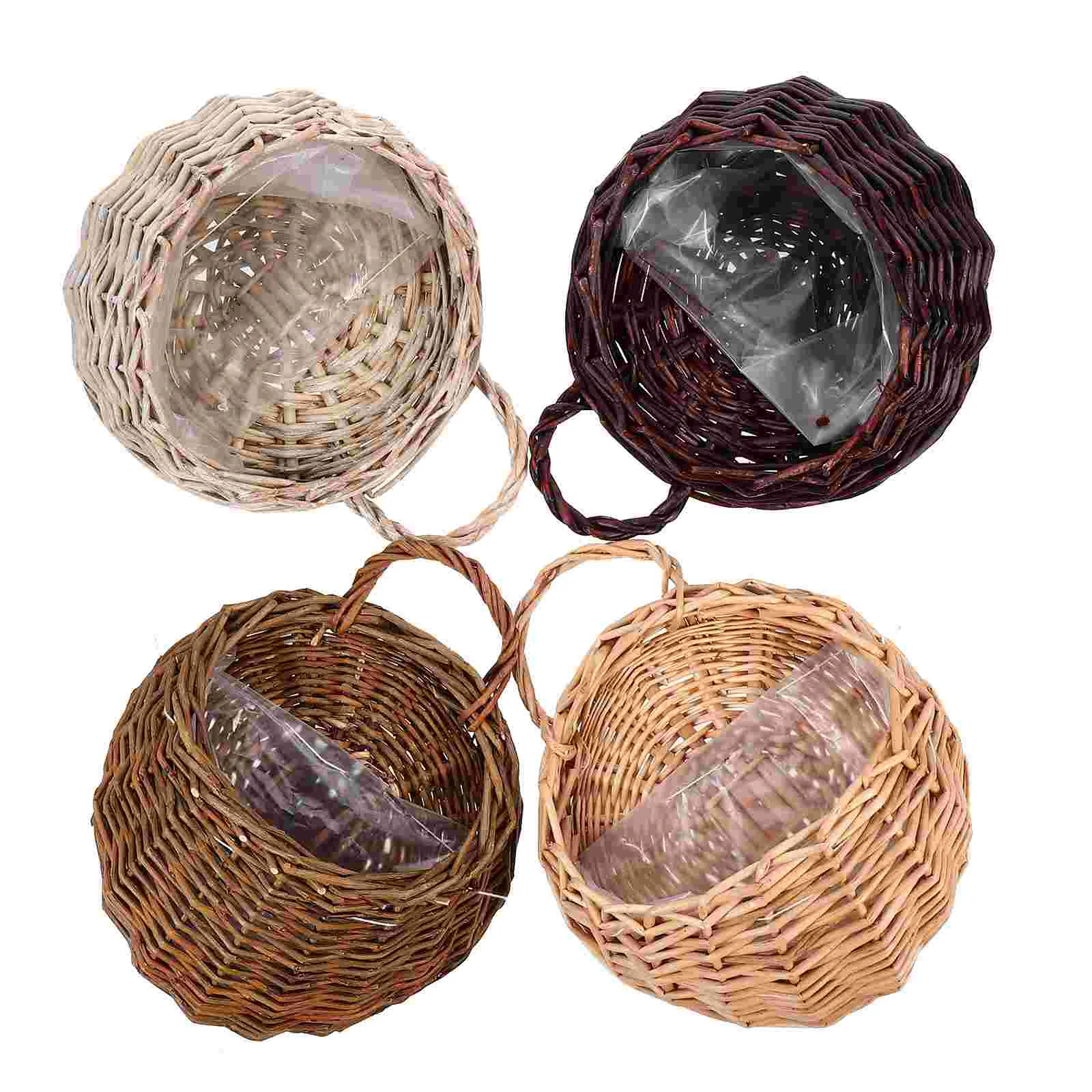 

4 Pcs Wall Hanging Flower Basket Woven Pot Storage Handmade Weaving Willow Baby White