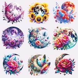 25cm Mysterious Moon Flower Plants Iron On Dtf Transfers Stickers Ready To Press Heat Transfer Appliques for T-shirt Clothing