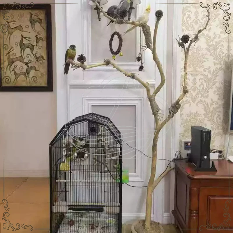 Solid Natural Wood Bird Swing Perch Log Branch Stand Grinding Toy Parrot Cage Decoration Accessory（DIY）