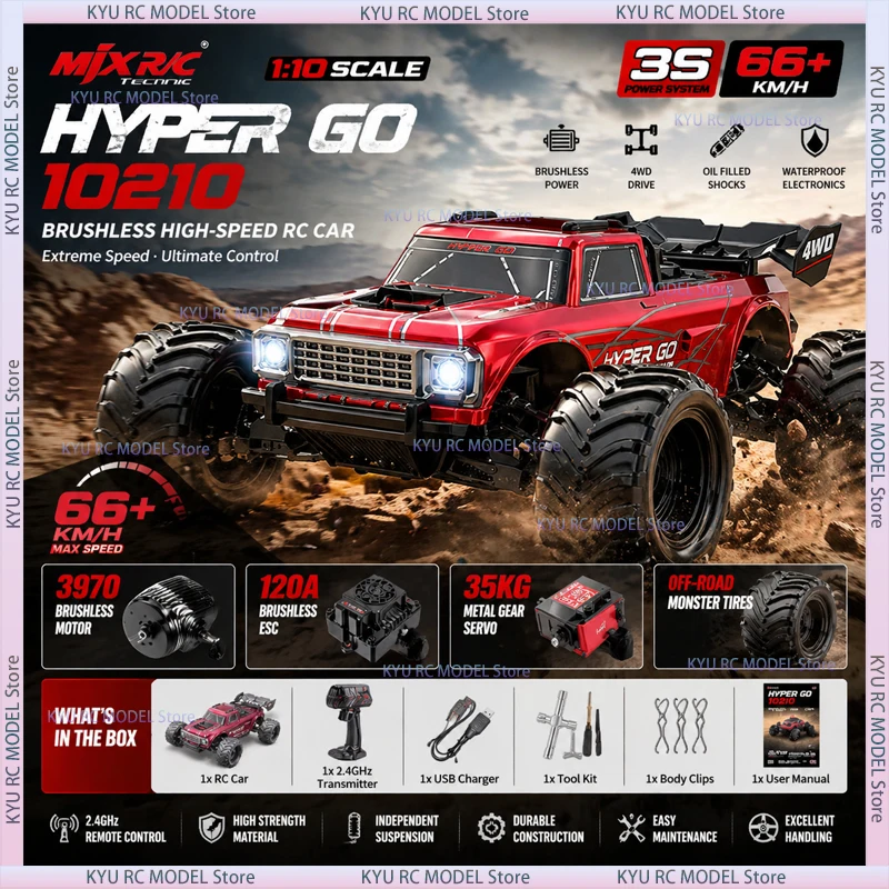 

MJX 10210 Hyper Go 1:10 RC Car Brushless 4WD High-Speed Monster Truck 3S LiPo 66km/h Off-Road Climbing Racing Toy
