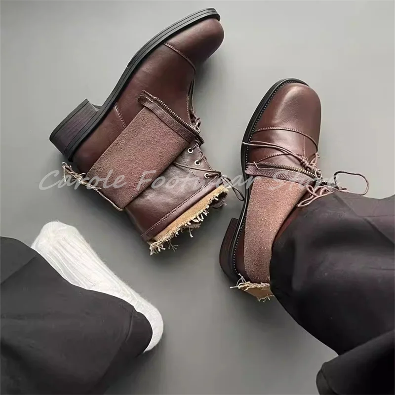 

Fashion Turned-Over Edge High Top Boots for Men Ankle Cross Strap Zipper Chunky Heel Motorcycle Boots Male Casual Chelsea Boots