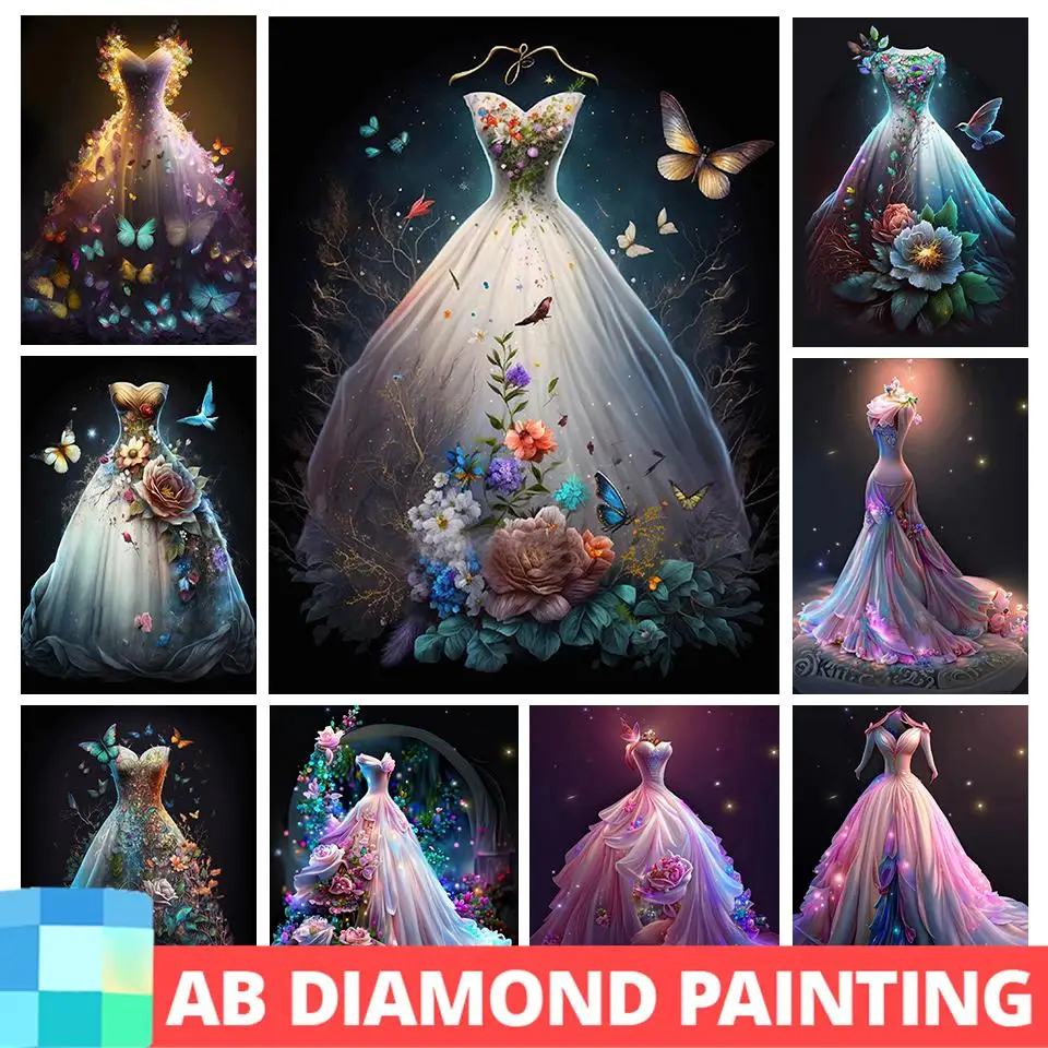 AB Kit lukisan berlian gaun pernikahan bor persegi penuh dekorasi rumah bulat perhiasan kerajinan jahit silang lukisan berlian imitasi