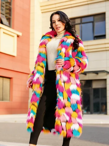 Abrigo de piel sintética direccional elegante, abrigo largo de césped Artificial con personalidad a la moda para mujer