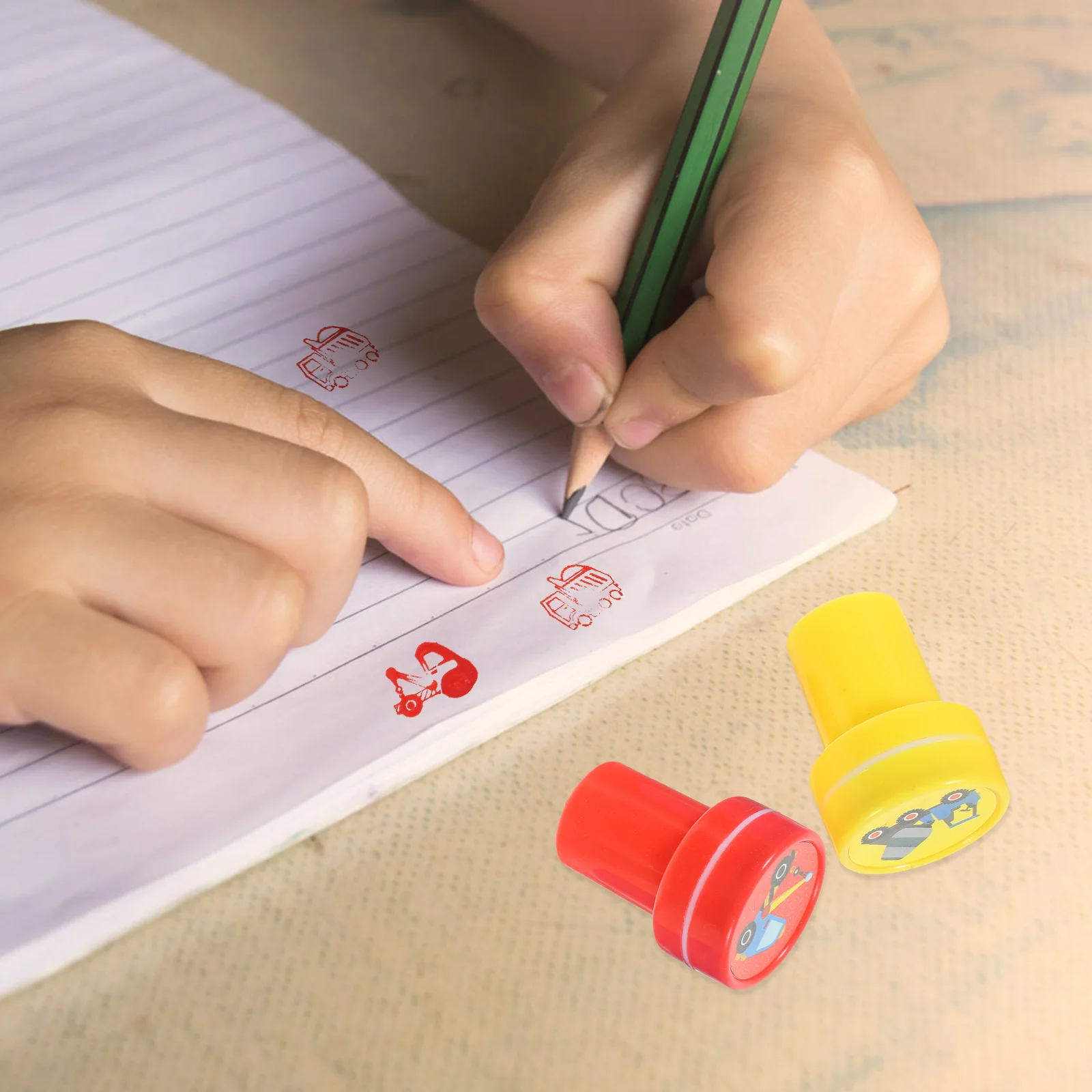 

10 Pcs Construction Truck Stamp Ink Stamps Car Plastic Cute Scrapbook Cartoon Journal DIY Toddler