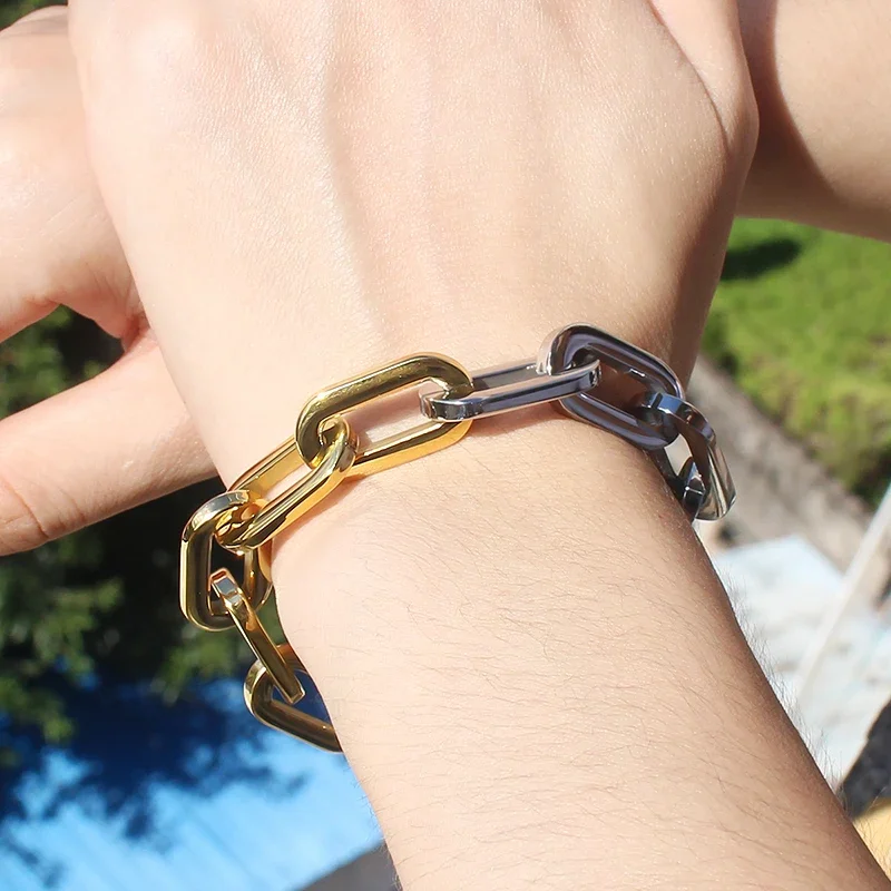 Silver Mixed Gold Color Chain Necklace Punk Chain Choker Necklaces Collar Statement Hip Hop Big Chunky Stainless steel collar