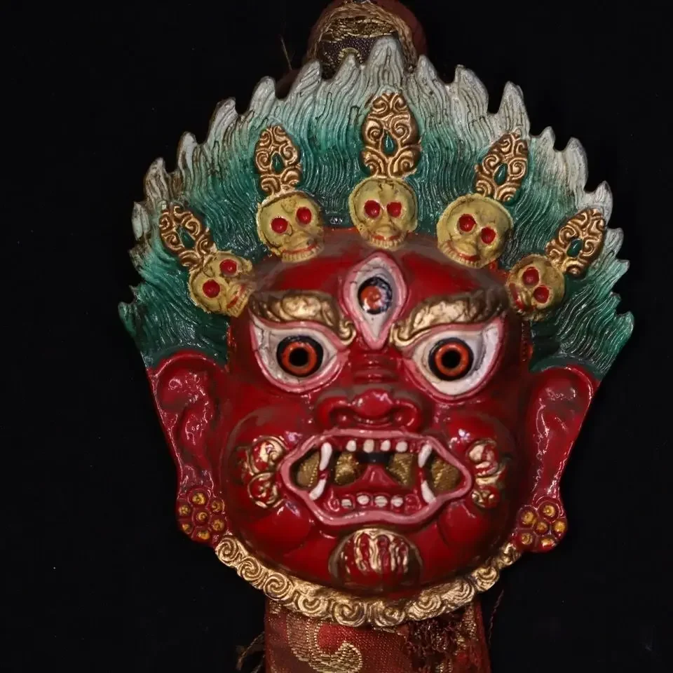 Tibetan Aged Copper Pure Manual Chiseling Carving ＆ Paint Color Xizang Horrible Mask Bronze Horror Mask Ancient Culture Mask