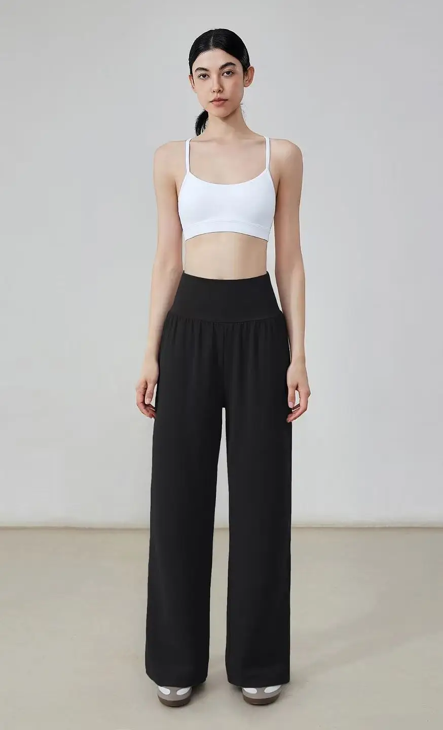 Nude-sensing Lose Sportliche Weitbeinige Atmungsaktive Lässige Hochgeschnittene Sportleggings, Fließende Gerade Hose für Damen – Detail 10