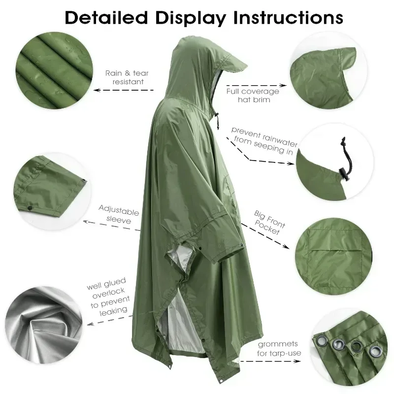 3 In 1 Outdoor Military Waterproof Raincoat Rain Coat Men Raincoat Women Awning From The Rain Motorcycle Rain Poncho Picnic Mat