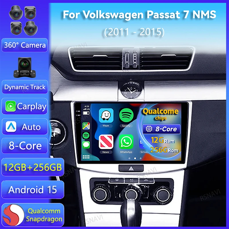 راديو سيارة أندرويد 15 لسيارة فولكس فاجن باسات 7 B7 NMS 2011 - 2015 Carplay Auto Navigation DSP مشغل فيديو ستيريو GPS وحدة رأس BT