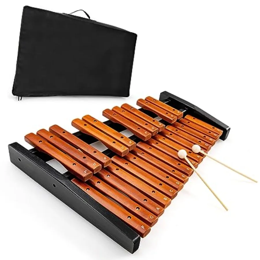 

Portable 25-Note Wood Xylophone Kit with 2 Mallets and Carrying Bag Reddish-Brown Beginner Percussion Instrument for School Stu
