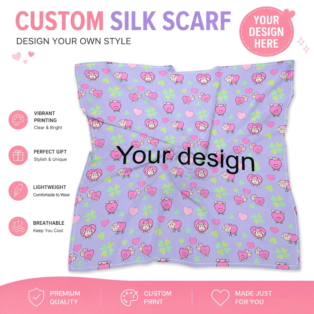 10pc Custom Design Silk Scarf Women Elegant Minimalist Aesthetic Personalized Print Hair Scarf High-End Bandana