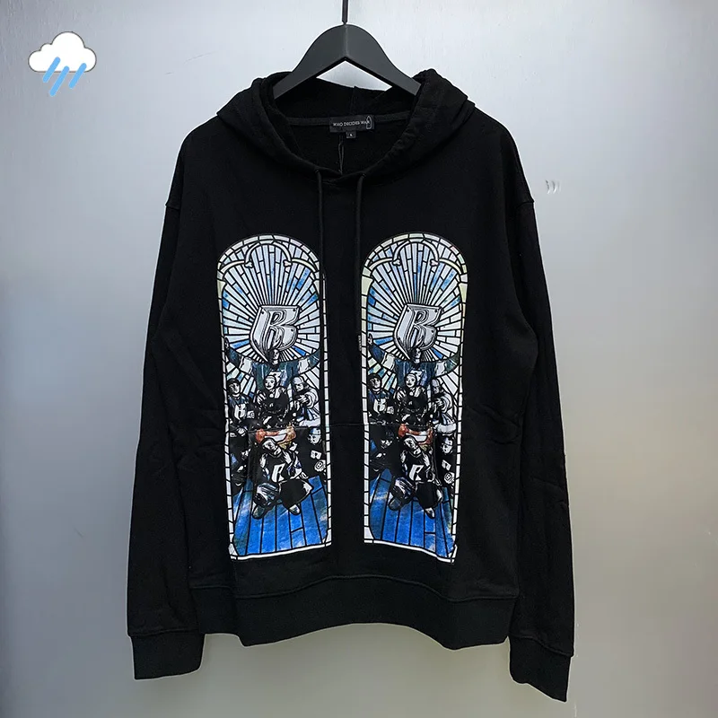 

100% Cotton Oversized Vintage Abstract Pattern Print Pullovers Men Women Hip Hop Who Decides War Hoodie Hooded Inside Tags