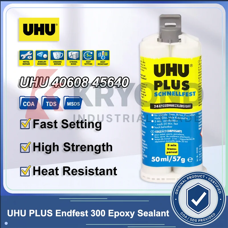 Sellador de Resina Epoxi UHU PLUS Endfest 300 de Alta Resistencia, Adhesivo de Dos Componentes para Metal, Joyería, Piedra, Cerámica y Reparaciones Industriales