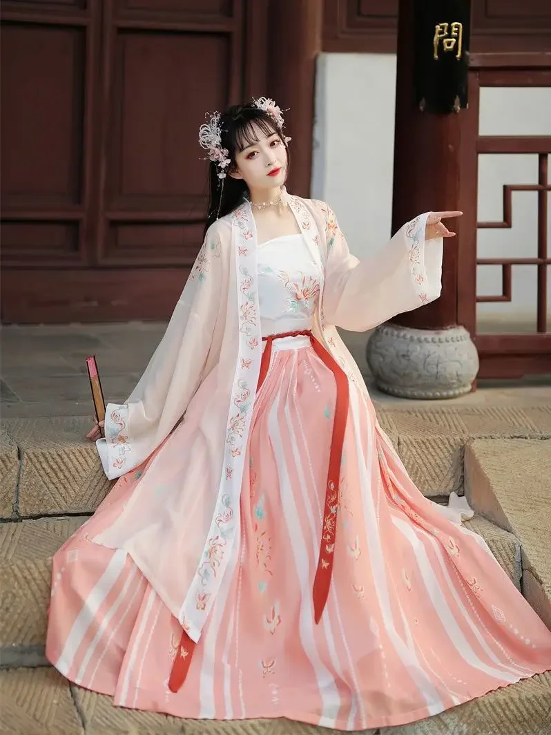 Ancient Traditional Chinese Women Elegant Hanfu Dress Fairy Embroidery Stage Folk Dance Costume Retro Song Dynasty 3 Piece Sets