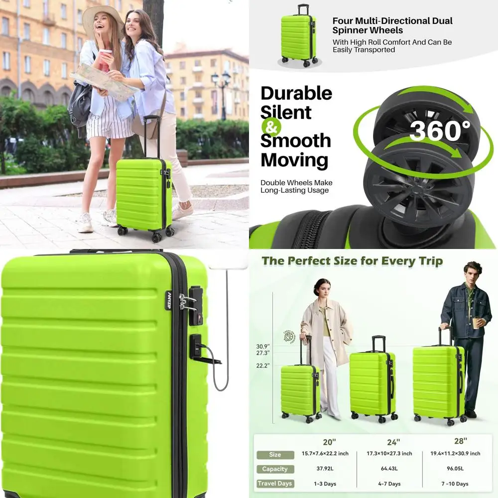 

Apple Green 21 Lightweight Hardside PC/ABS Carry-On Suitcase with USB & TSA Lock for Kids