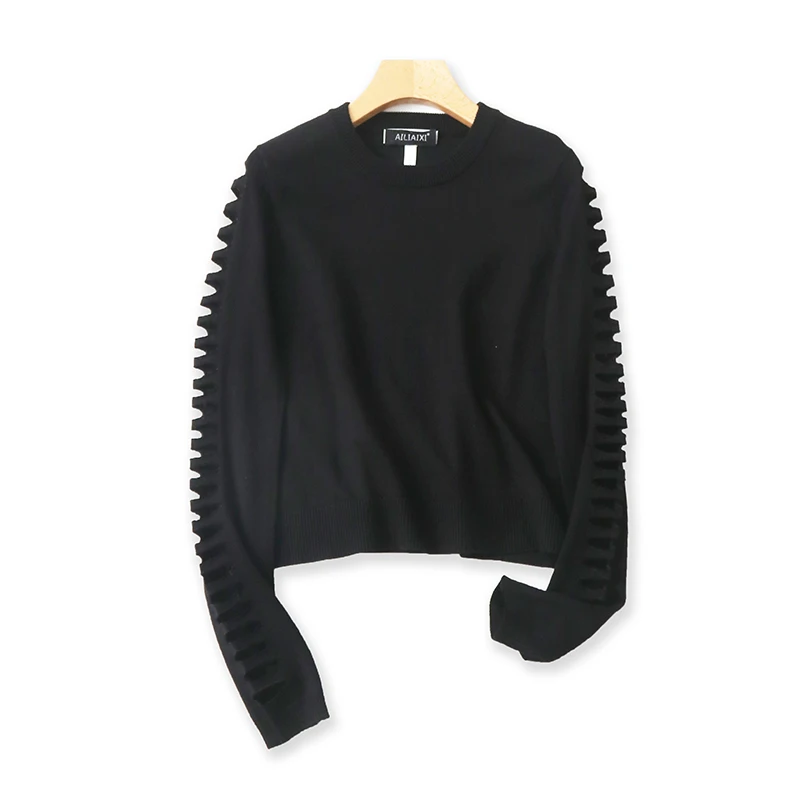 

round Ne Knitted Hollow out Sweater Long Sve Elastic Base irt Women's Overhead Slimming Top Spring Autumn New Sle