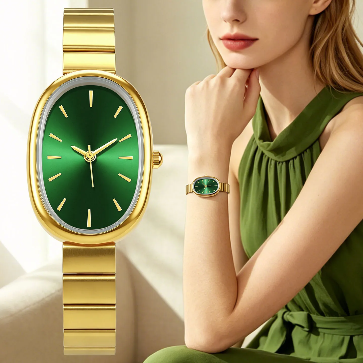 Women Luxury Oval Quartz Watch Alloy Band Elegant Ladies Dress Watches