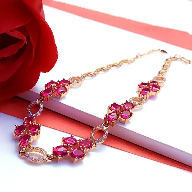 Creative and exquisite ruby inlaid bracelet for women palace style chain sparkling luxury bangles engagement jewelry