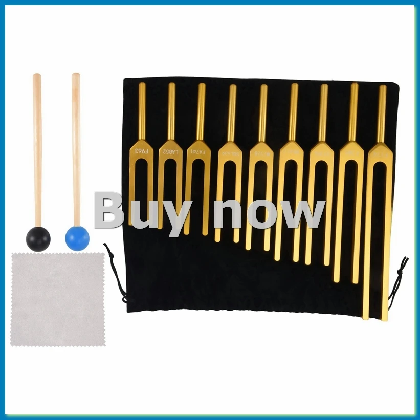 Tuning Fork Set - 9 Tuning Forks for Healing Chakra,Sound Therapy,Keep Body,Mind and Spirit in Perfect Harmony- Gold-ABHG