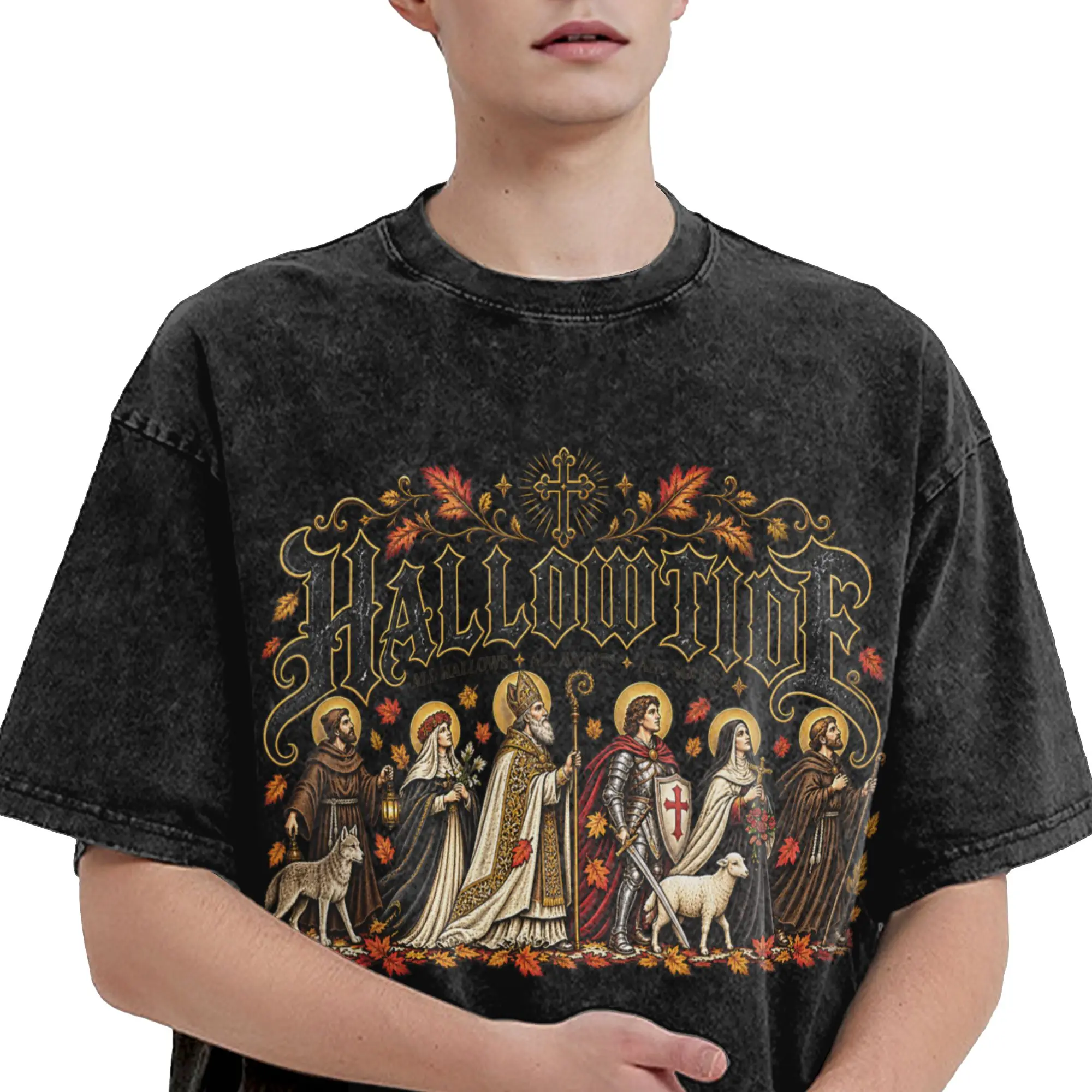 Hallowtide Catholic All Hallows Eve All Saints All Souls T-Shirt Beach  Cotton T-Shirts For Men Short Sleeves Awesome Clothing