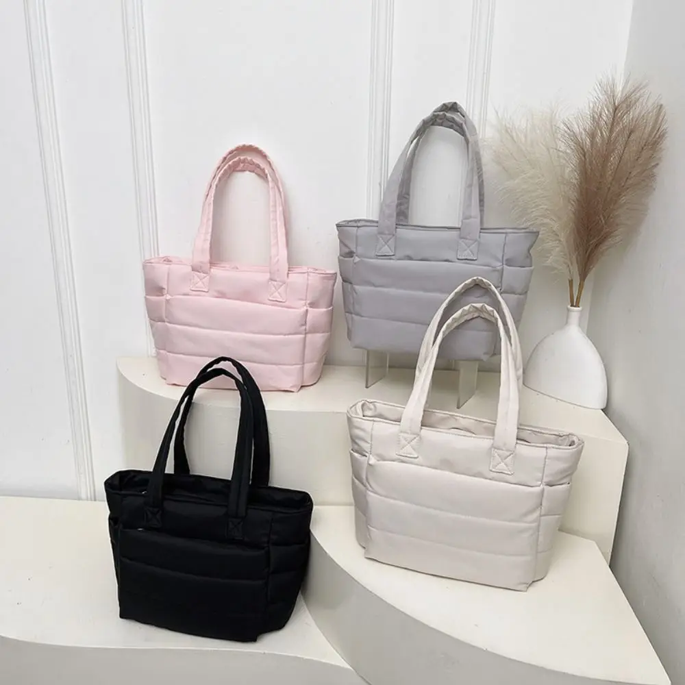 

Korean Style Down Cotton Shoulder Bag Solid Color Lightweight Cotton-padded Tote Bag Space Cotton Large Capacity Puffy Bag