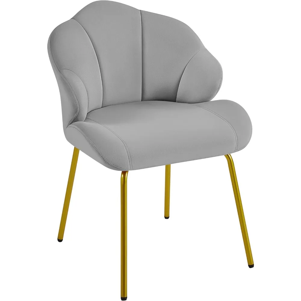 

Vanity Chair, Velvet Accent Chair with Shell-Shaped Backrest, Modern Armchair with Gold Metal Legs for Dressing Room/Bedroom/Li