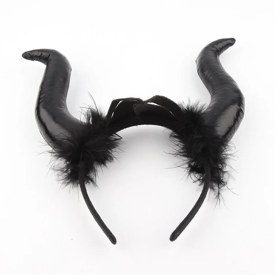 Dark Evil Queen Hiar Accessories Girl Witch Headband Children Halloween Cosplay Witch Ox Horn Headdress litter Hair Hoop 2 Color