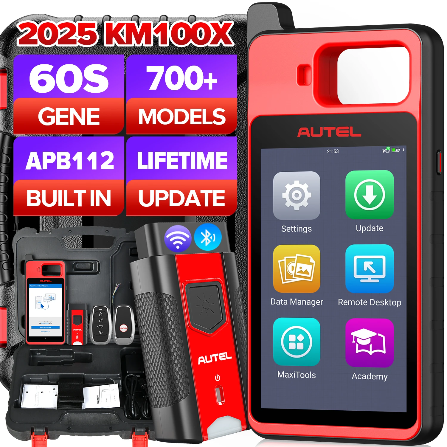 

Autel MaxiIM KM100 Универсальный комплект для генератора ключей, инструмент для быстрой генерации ключей, инструмент для чтения/записи/клонирования транспондера