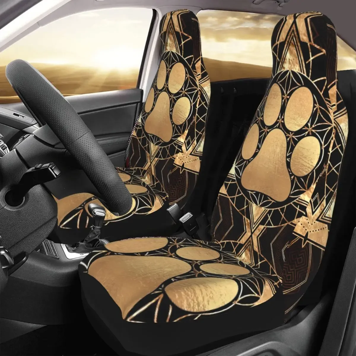 Dog Geometric Vintage Car Seat Cover Custom Printing Universal Front Protector Accessories Cushion Set