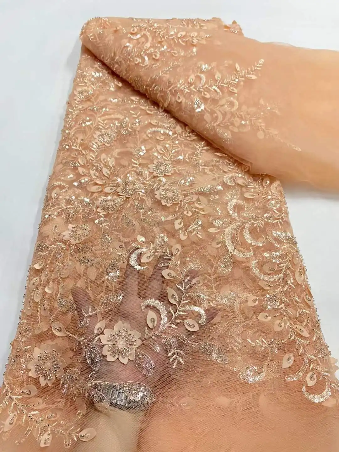 NigWin-Dentelle Africaine Perlée Brodée Française Haut de Gamme, Tulle avec Tissu à Paillettes pour Robe de Mariée, Ug 55YN, 2023