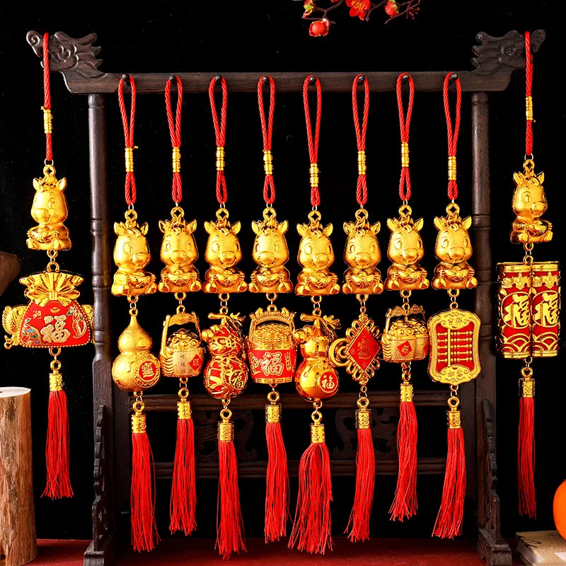 

10pcs Chinese New Year Decor,2026 Year of The Horse Pendant Lucky Charms Hanging Ornaments for Bonsai Wealth Fortune Success Car
