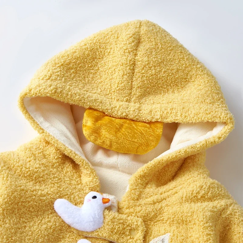 2024 Baby Clothes Girl Matching Autumn and Winter Fleece-Lined Newborn Bodysuit Korean Yellow Duck Warm Jumpsuit for Kids Outfit