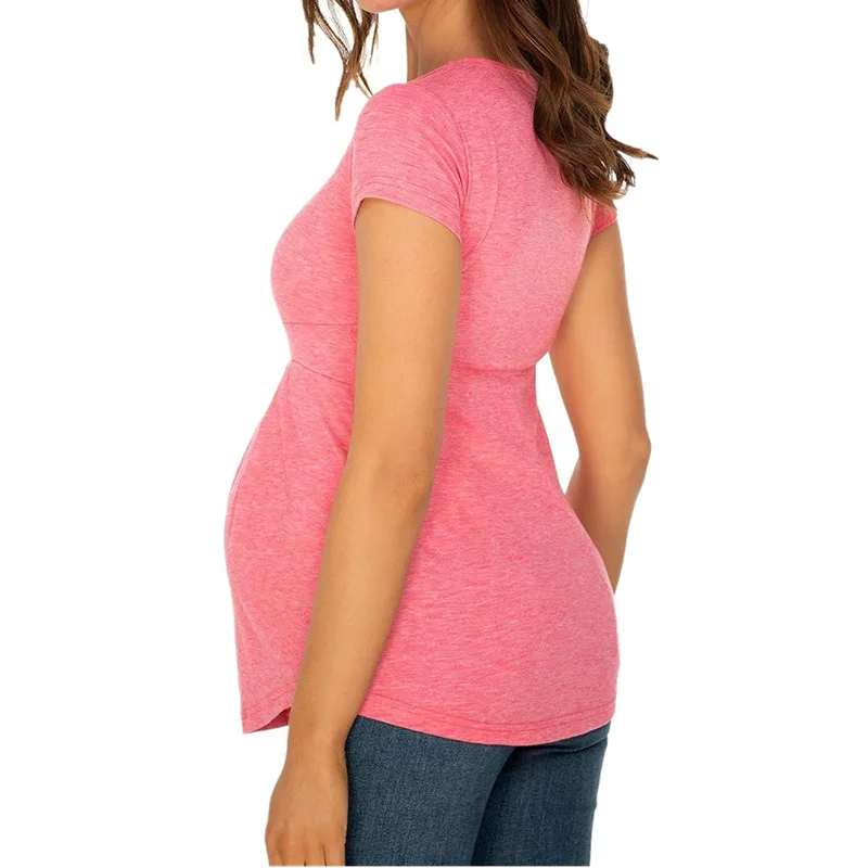 Summer Maternity Tops Women Pregnancy Short Sleeve T-Shirts Casual Tees for Pregnant Elegant Ladies Folds Top Women Clothes