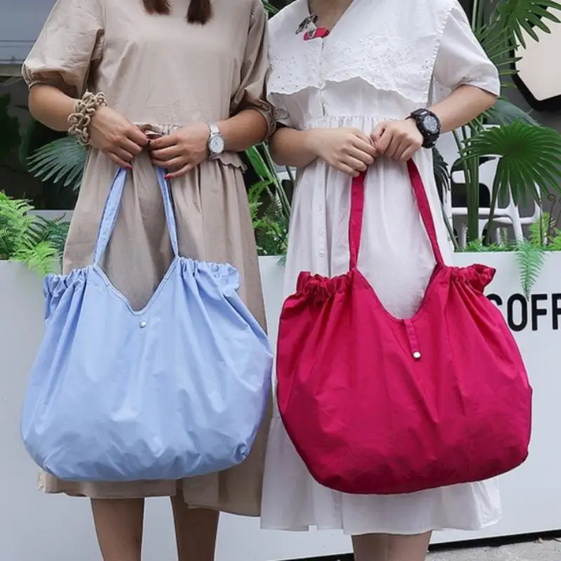 2024 New Solid Color Large Capacity Folding Shopping Bag Environmental Protection Portable Supermarket Fashion Shopping Bag