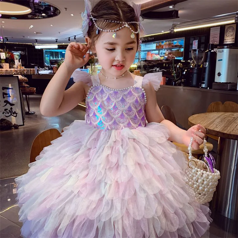 Baby Toddle Girls Autumn Summer Sweet Lolita Lace Floral Princess Ball Gown Cake Layed Dress Skirts Birthday Party Childrens