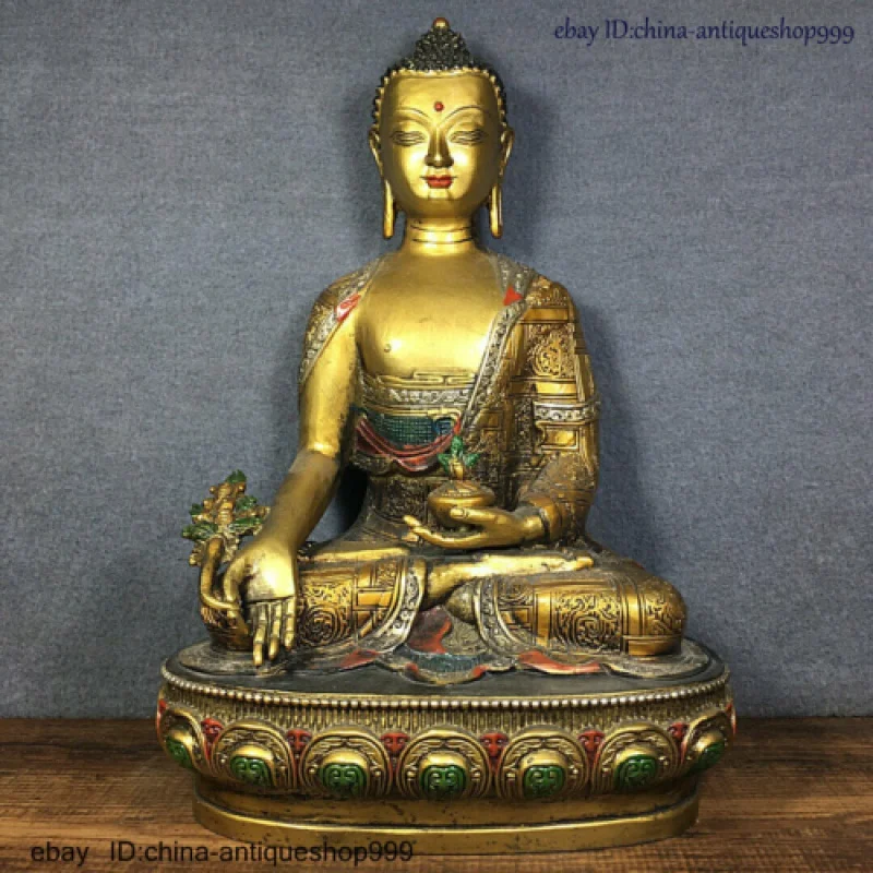 

China Tibet Buddhism Temple Bronze Gilt Buddha Statue 9010