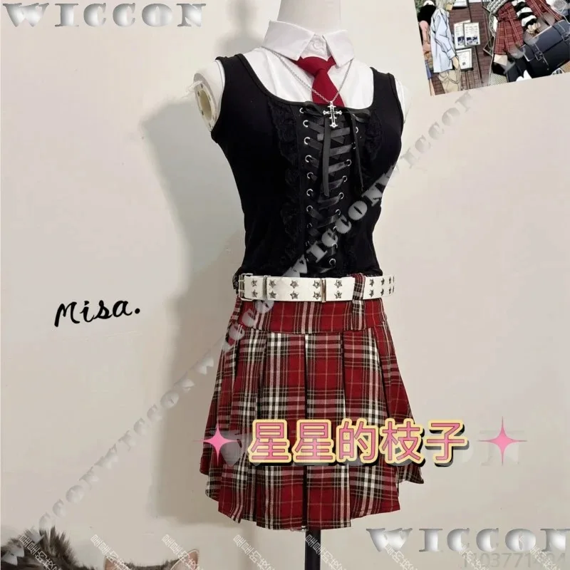 

a7d@Misa Anime Coaplay JK Uniform Sexy Dress TOP Shirt Vest Skirt Jirai Kei Girl Women Daily Suit Blonde Wig Halloween Customize