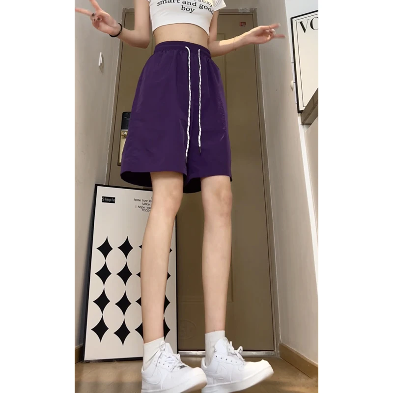 Summer Ice Silk Purple Shorts Women Loose Basic Short Pants Mini Wide Leg Short Trousers Ladies Fashion Casual Home Streetwear