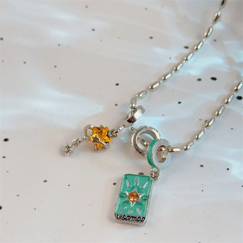 Trendy Blue Fine-Glitter Tarot Star Running-Through Pendant Necklace Light Luxury Fashion New Accessory High-End Clavicle Chain