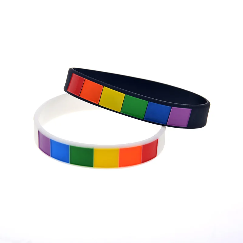 50 Pcs Checkered Logo Pride Silicone Rubber Wristband 1/2 Inch Wide Black and White