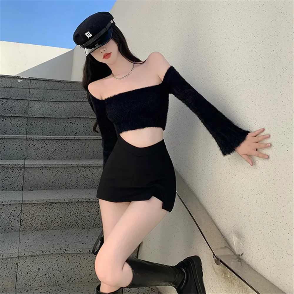 

Women Summer Sexy Club High Waist Slit Skirt Black Split Mini Skirts Streetwear Korean Party Fashion Irregular Slim A-Line Skirt