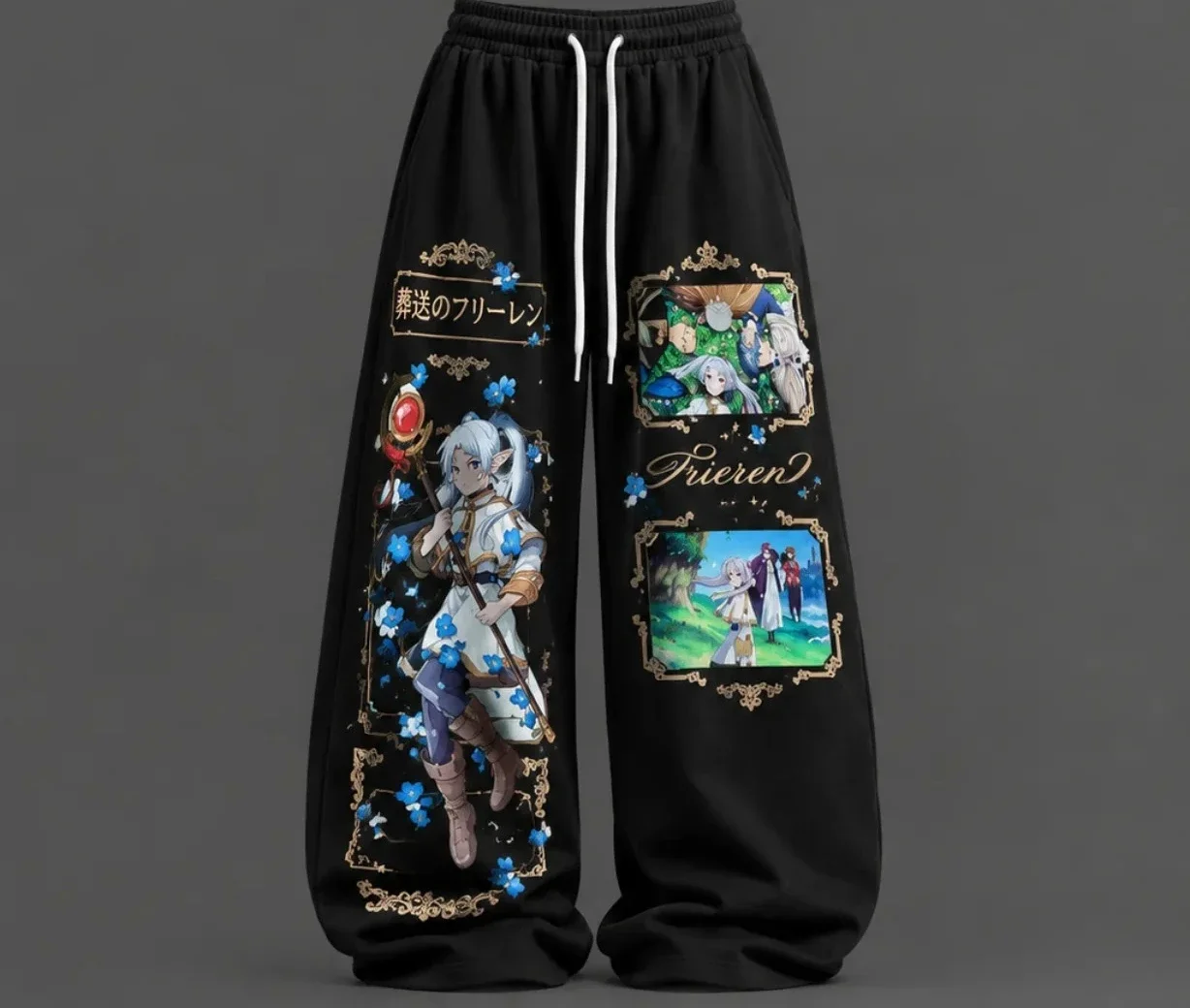 Fantasy Elf Frame Comic Print Baggy Pants, Silky Soft Elastic Drawstring Trousers for Casual Gathering & Fantasy Art Admirers