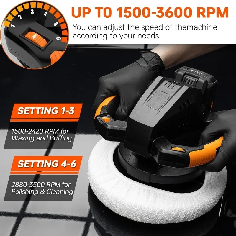 ملمع عازل، ملمع عازل لاسلكي 20 فولت، مجموعة آلة تلميع محمولة مقاس 10 بوصة للسيارة، مع 2 أمبير قابل لإعادة الشحن B