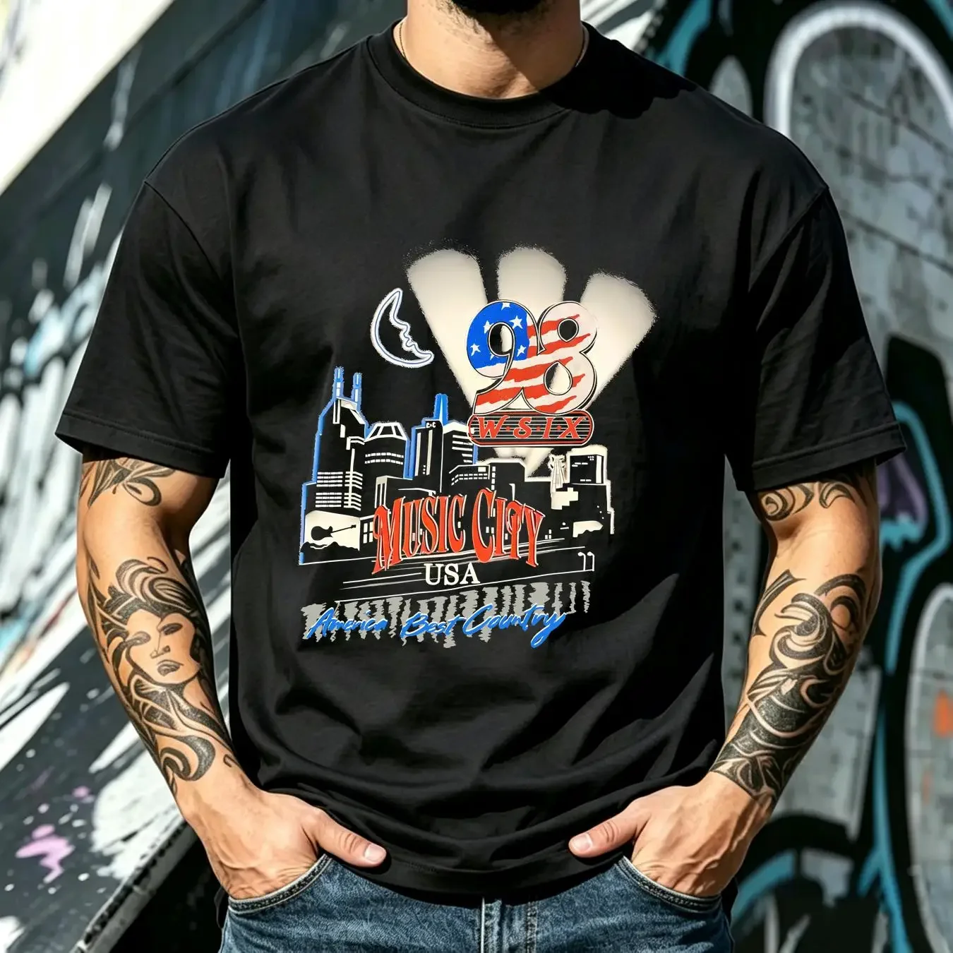washed T Shirt Vintage Radio Station 98 W SIX Music City USA Best Country Rare Promo XL vintage Washed Unisex Comfortable Soft