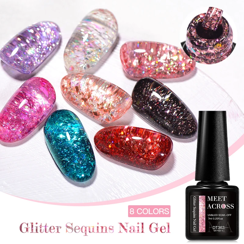 Glitter gel esmaltante para mulheres, duradouro, design de arte de unhas DIY, imersão semi permanente, verniz UV, rosa, vermelho, 7ml