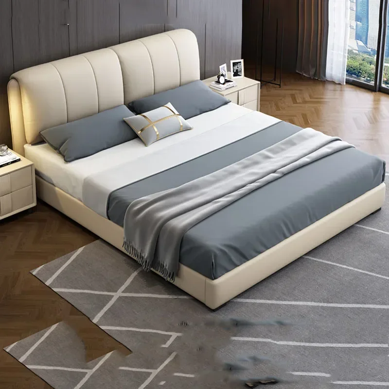 

Black Large Frames Double Bed Modern Designer Leather Queen Double Bed Human Wood Muebles Para Dormitorio Nordic Furniture